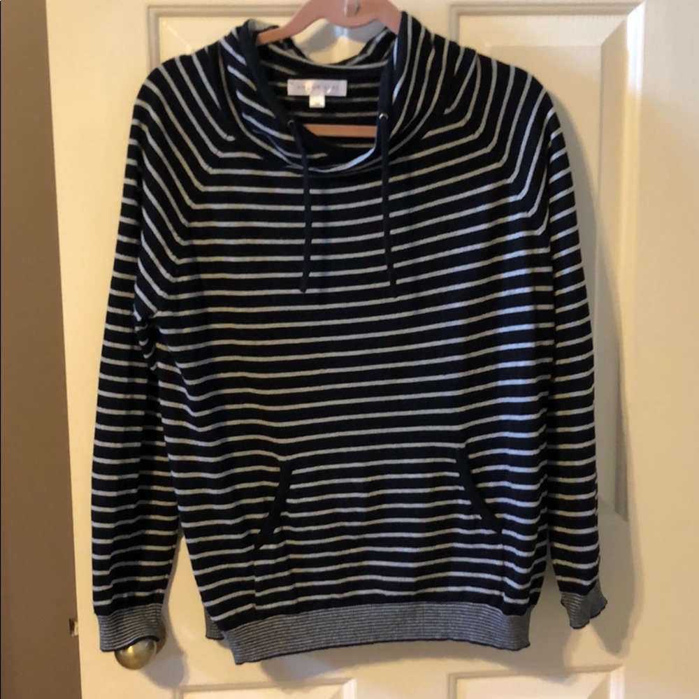 Black with grey striped cowl neck sweater